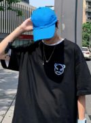 Baskılı Oversize Bisiklet Yaka T-shirt - Siyah resmi